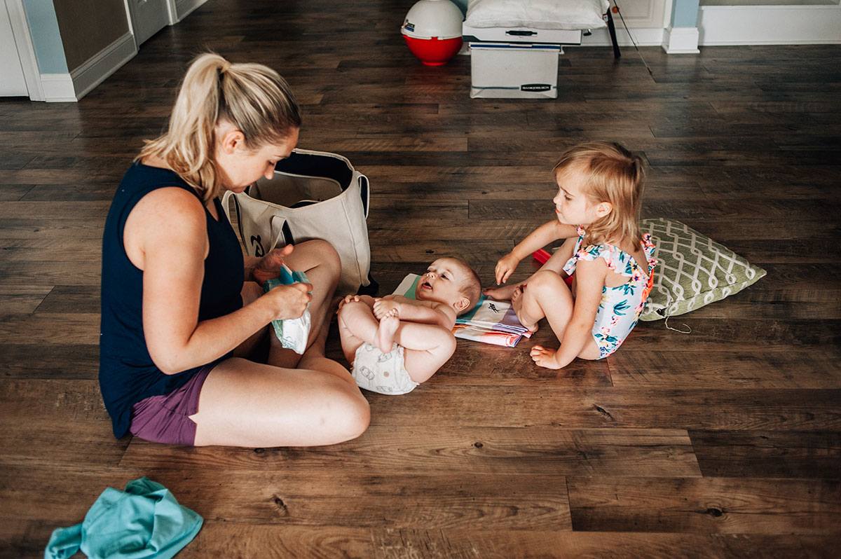 Jessica preps her youngest baby for a day spent on the beaches of the Outer Banks.