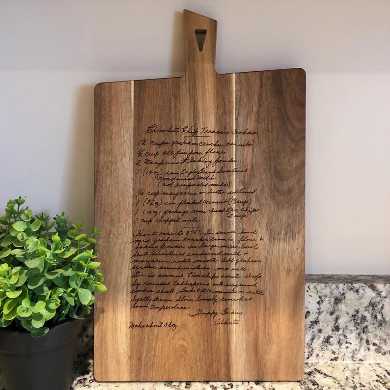 laser engraved handwritten recipe cutting board