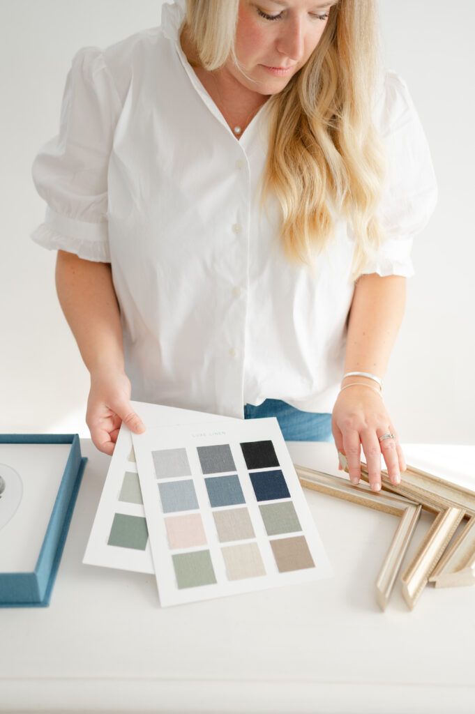 Photo of Dreama sharing framing and box color options.