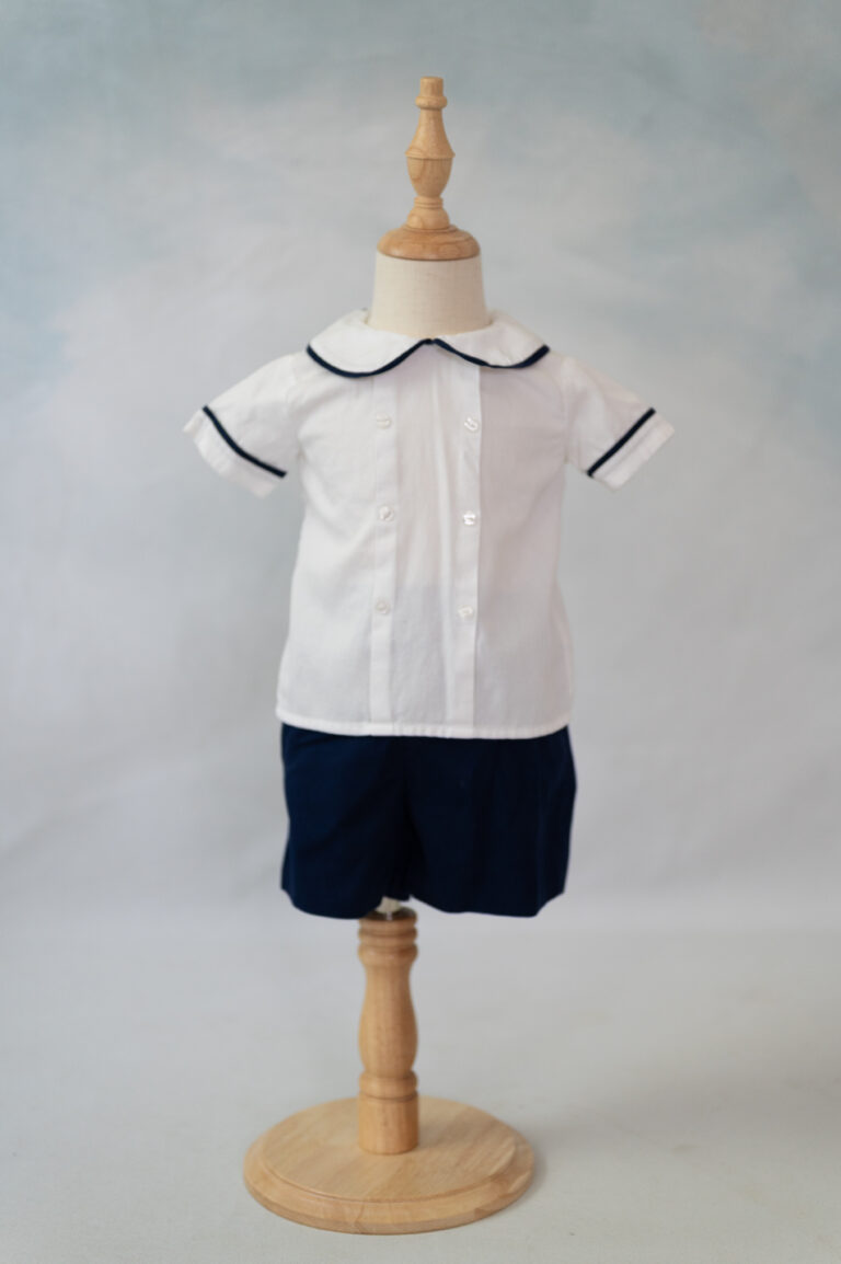 This boys peter pan collar shirt with buttons is the perfect outfit for heirloom photography.
