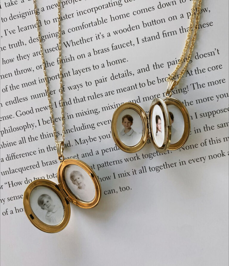 Gold lockets with heirloom portraits inside.